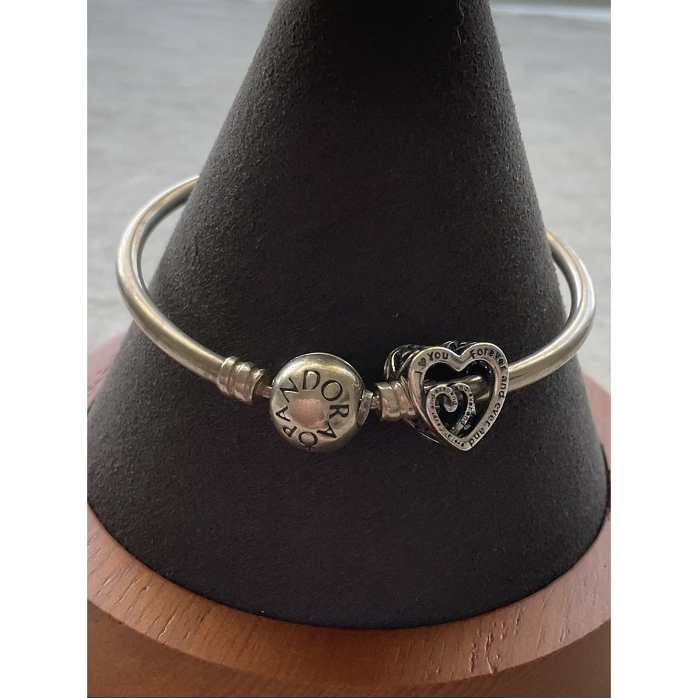 Pandora ALE 925 Sterling Silver Bangle Bracelet MOM I Love You Charm